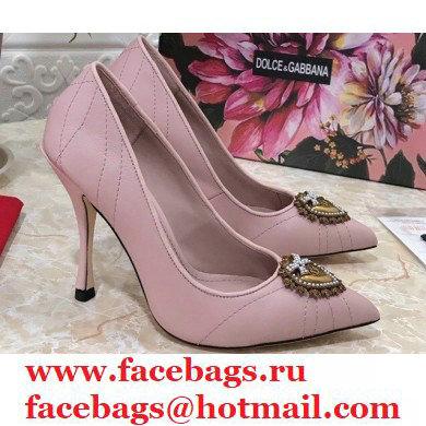 Dolce & Gabbana Heel 10.5cm Quilted Leather Devotion Pumps Light Pink 2021 - Click Image to Close